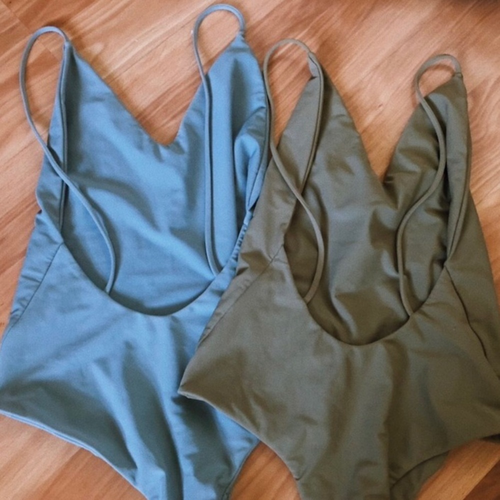 Stone blue and olive green Benoa one piece